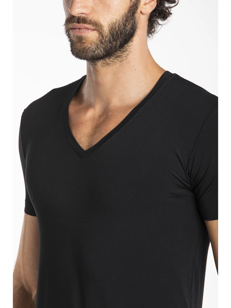 V-neck t-shirt in stretch cotton jersey Black