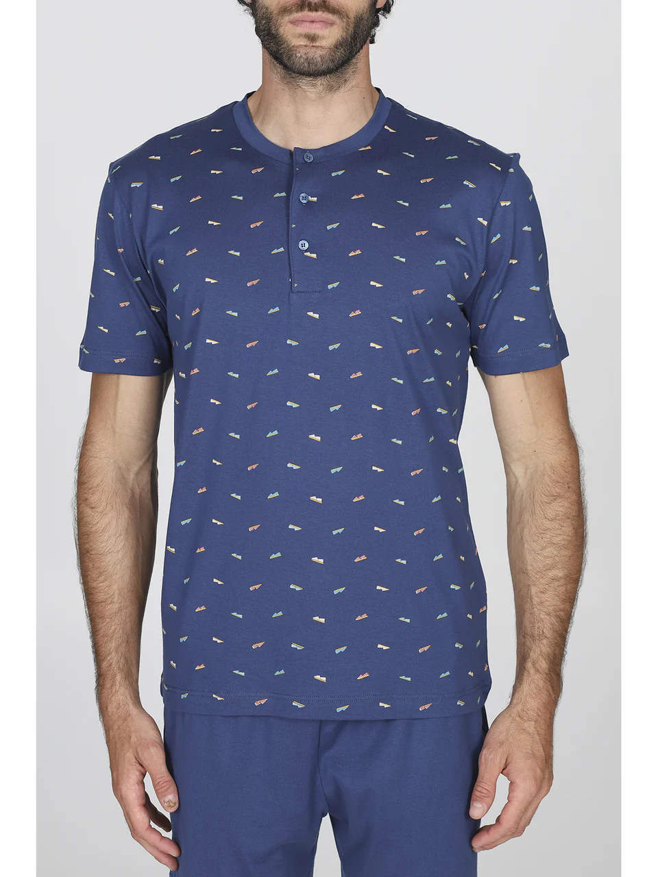 Short pajama for men in lightweight pure cotton jersey, espadrillas print