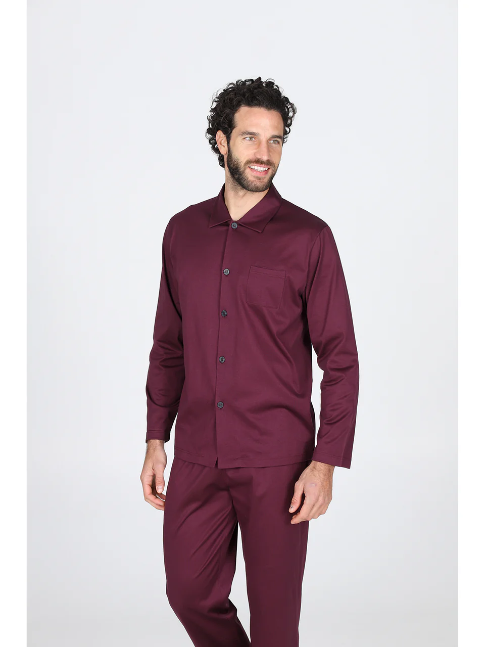 Open pajama in mercerized cotton jersey bordeaux