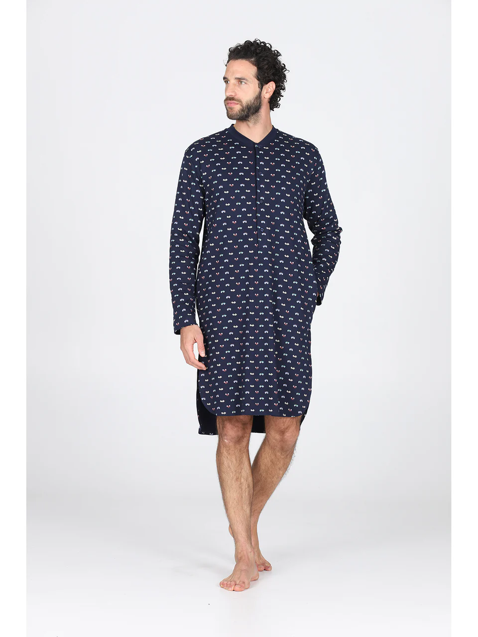 Men’s nightshirt in warm pure cotton interlock with little cars pattern-CARS