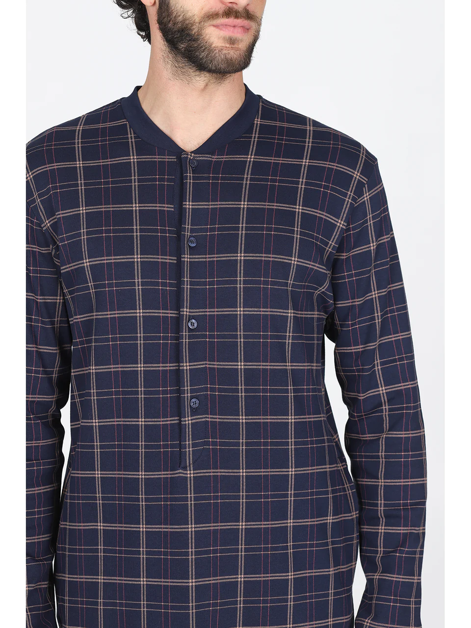 Nightshirt in soft pure cotton check interlock-SCOZ.BLU