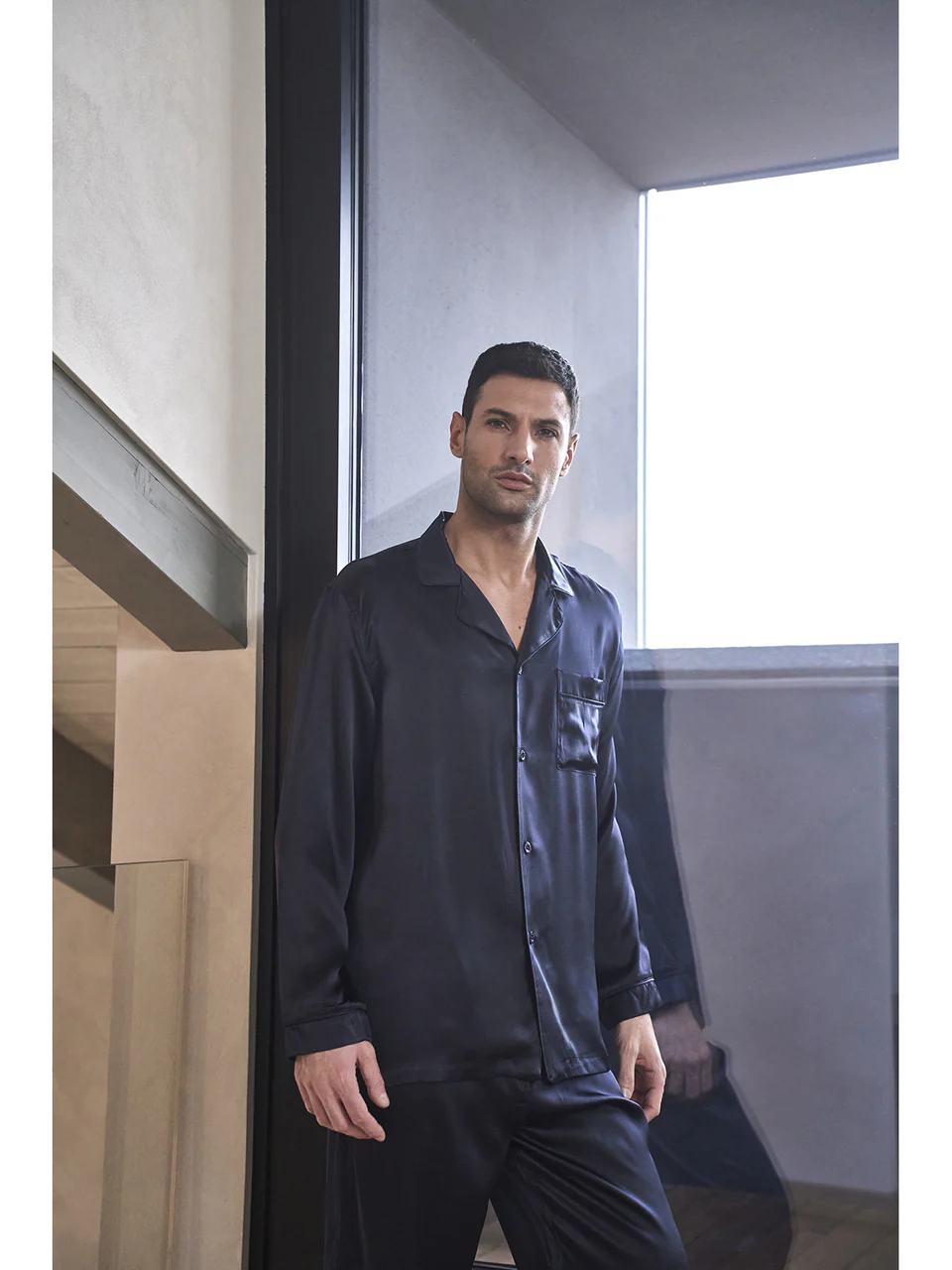 Classic men’s pajama, made of fine pure blue silk satin