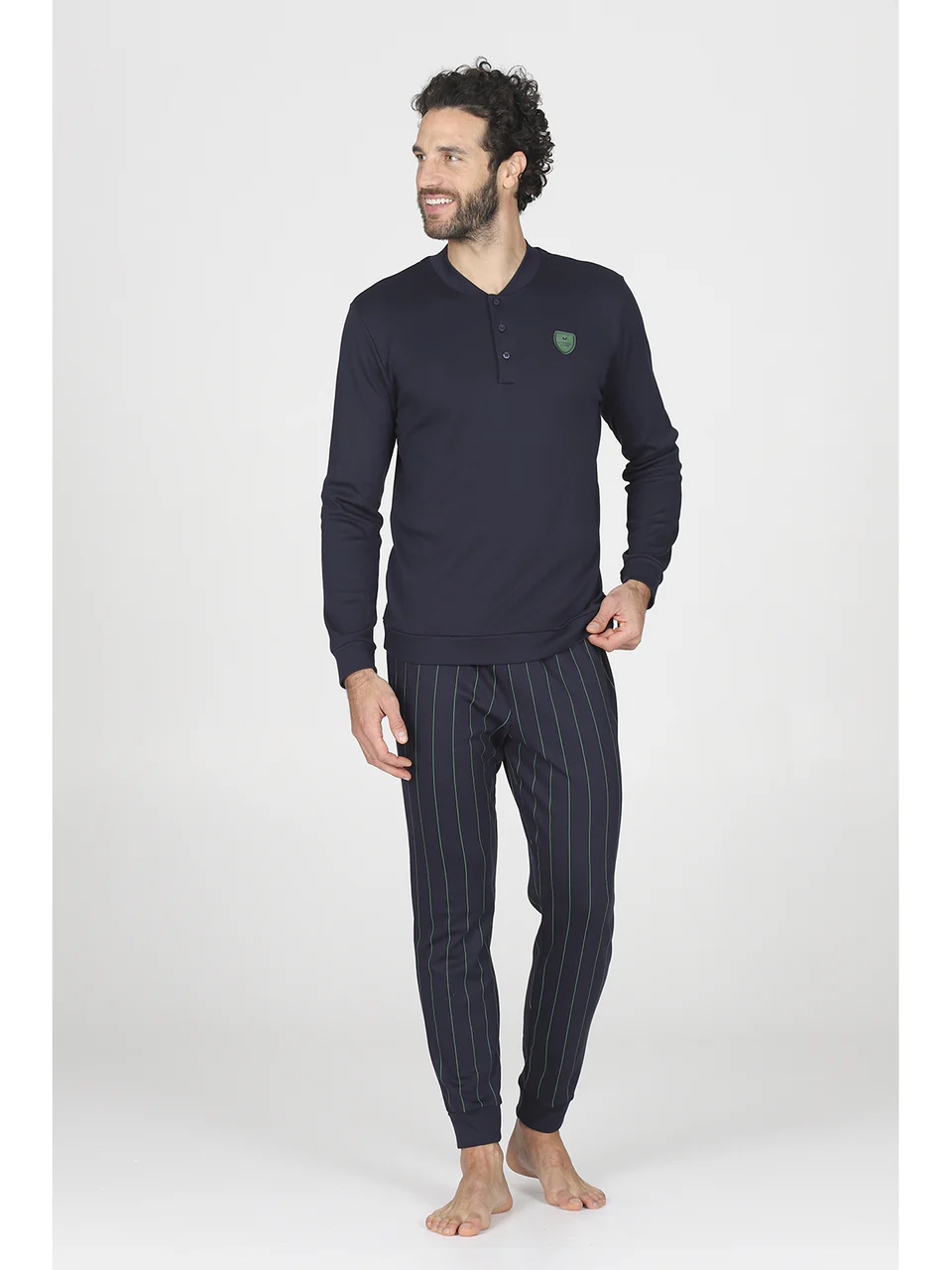 Serafino pajamas in soft striped modal, tennis-inspired