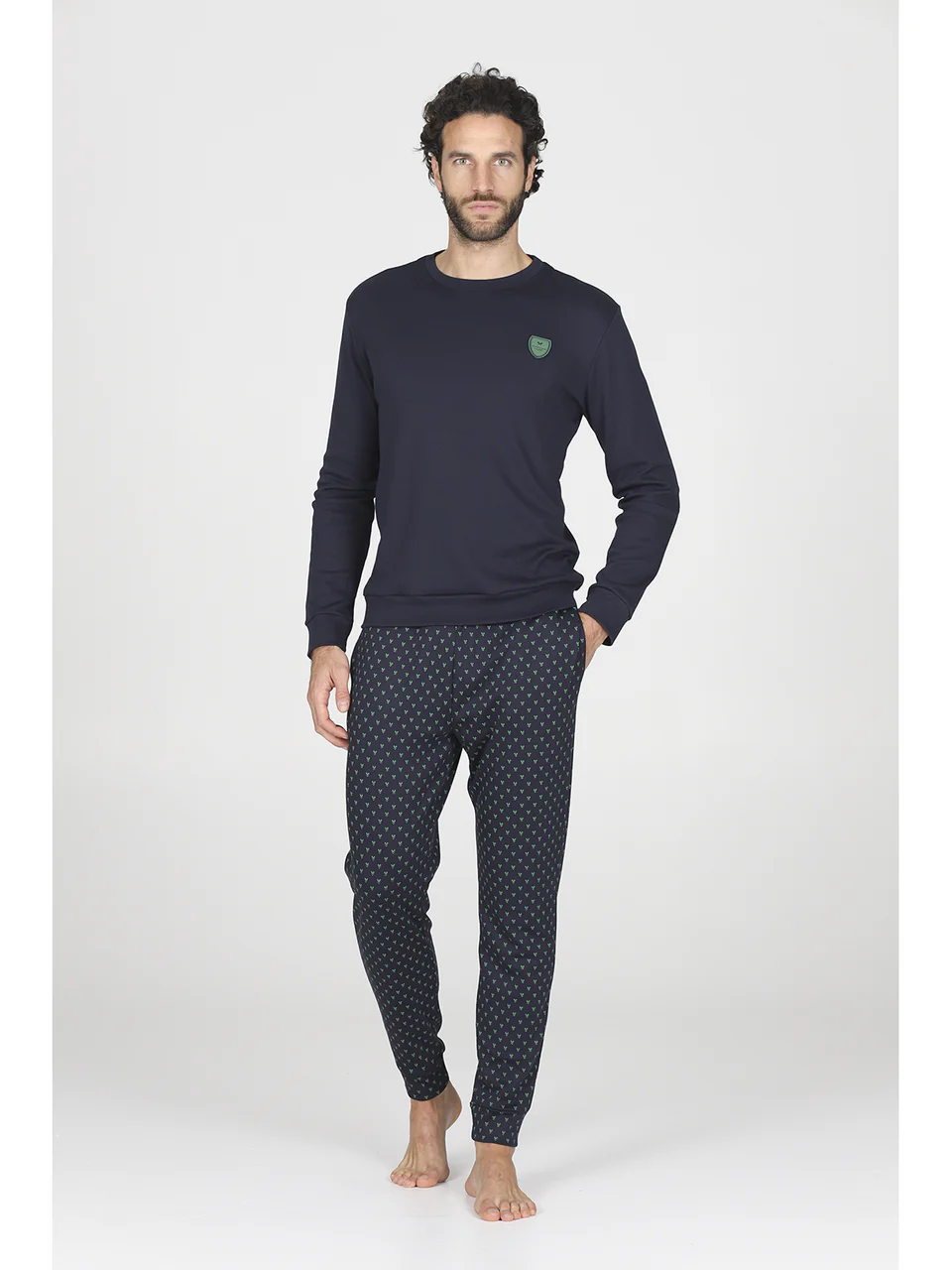 Crew neck pajama in soft modal with rackets design