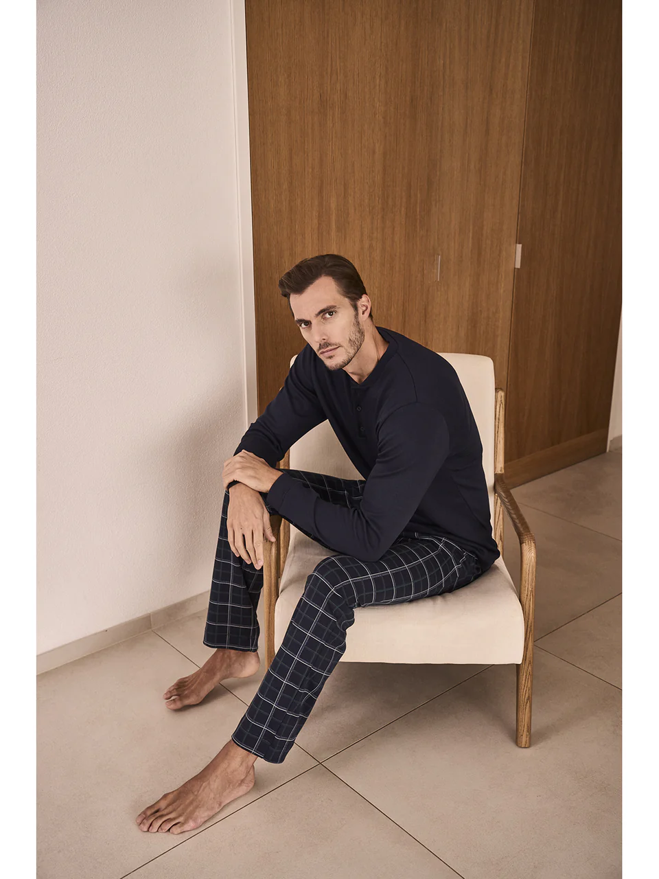 Warm interlock short pajamas in pure cotton, without cuffs