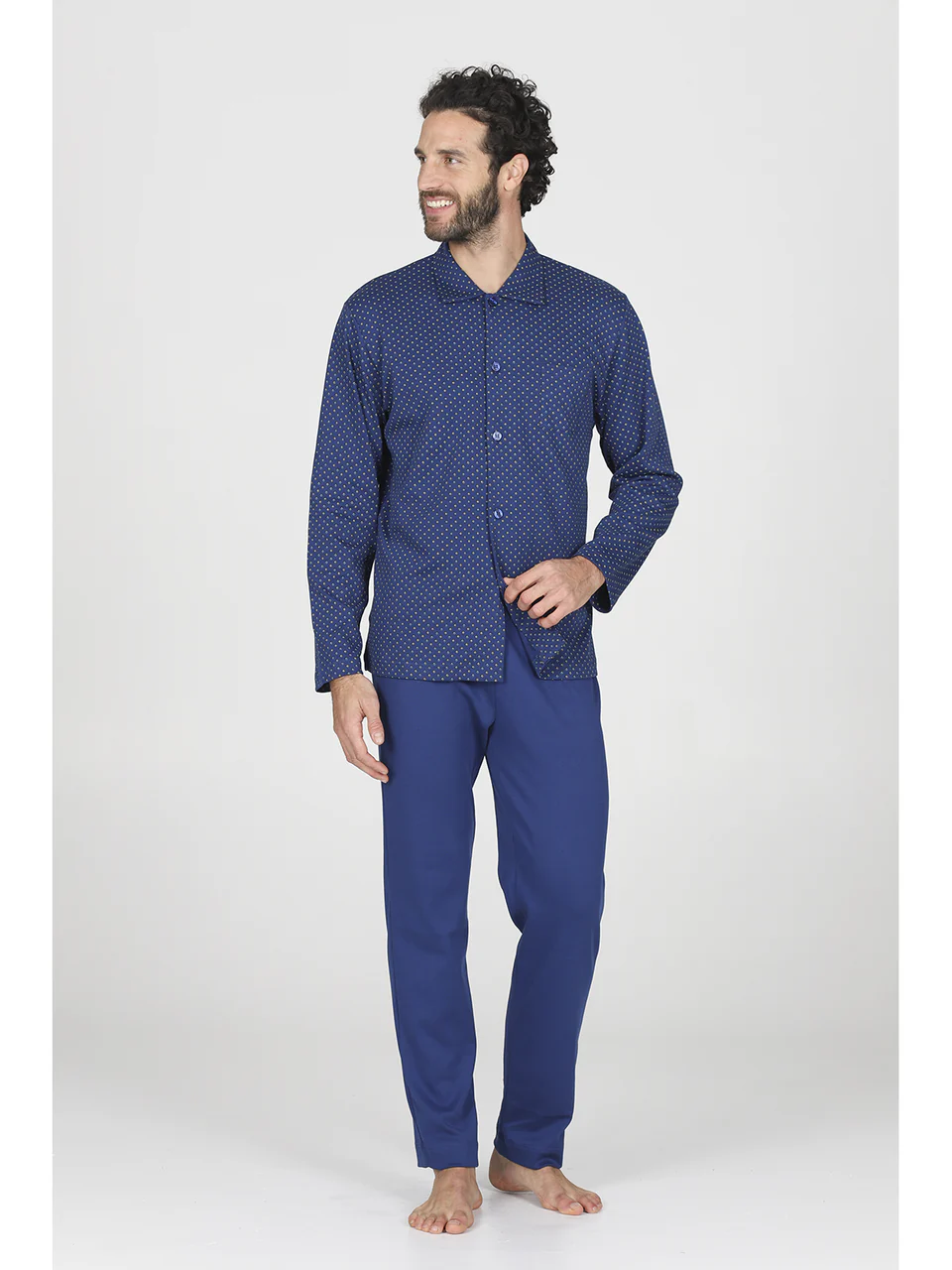 Pajama cardigan made of warm pure cotton interlock with pattern