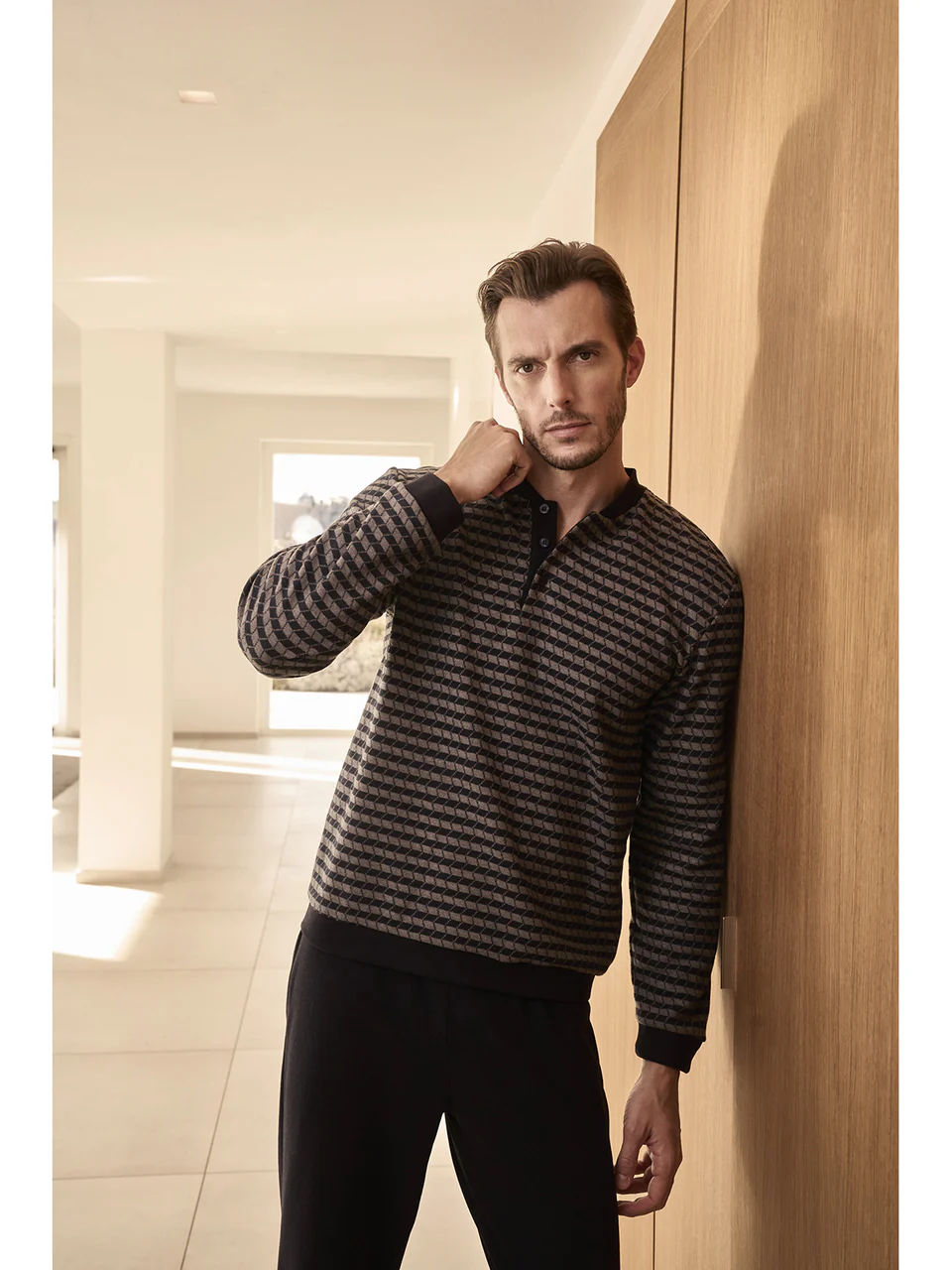 Men’s serafino pajamas, made of comfortable jacquard with pattern