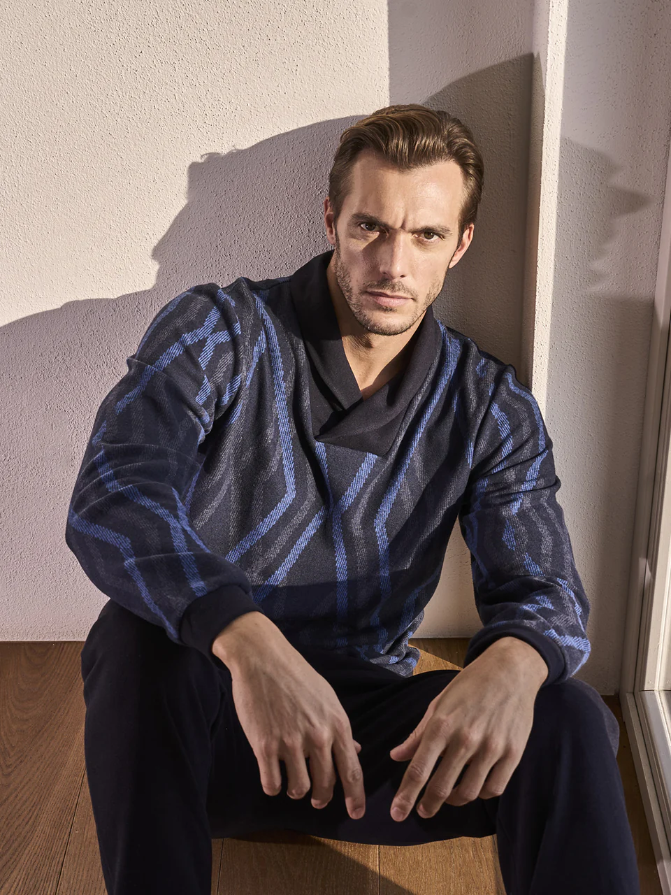 Comfortable diamond pattern cotton jacquard pajamas