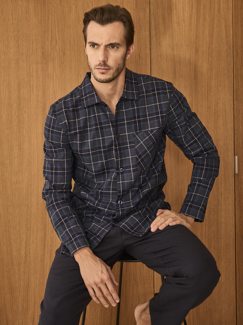 Pajama cardigan in warm pure cotton flannel