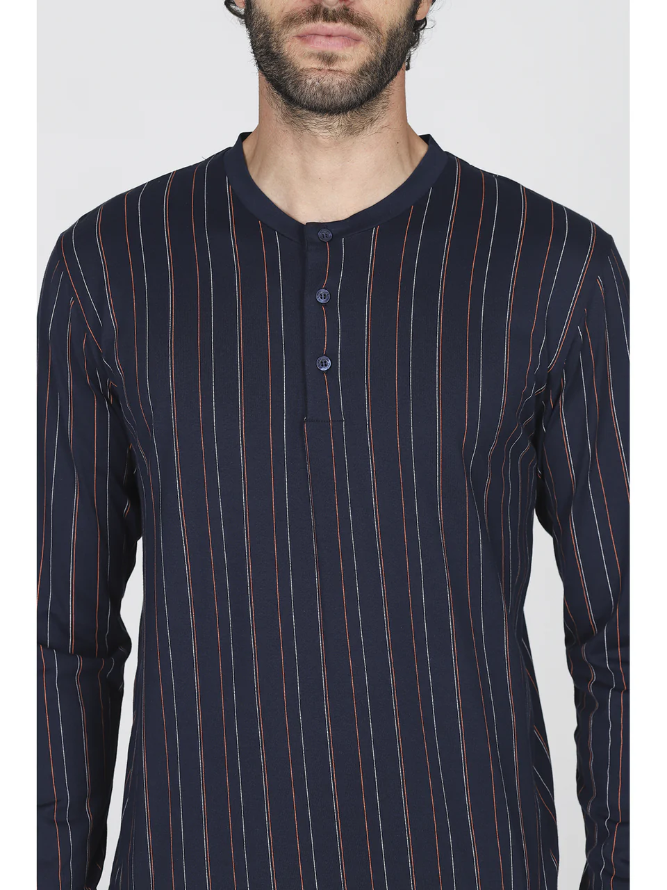 Long pajamas for men in lightweight pure cotton jersey with stripe pattern