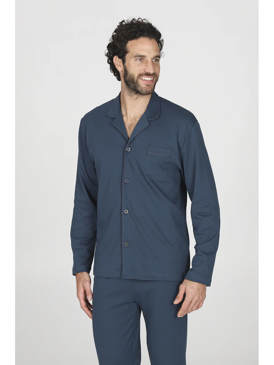 Cardigan pajamas, made of fine Supima cotton blue
