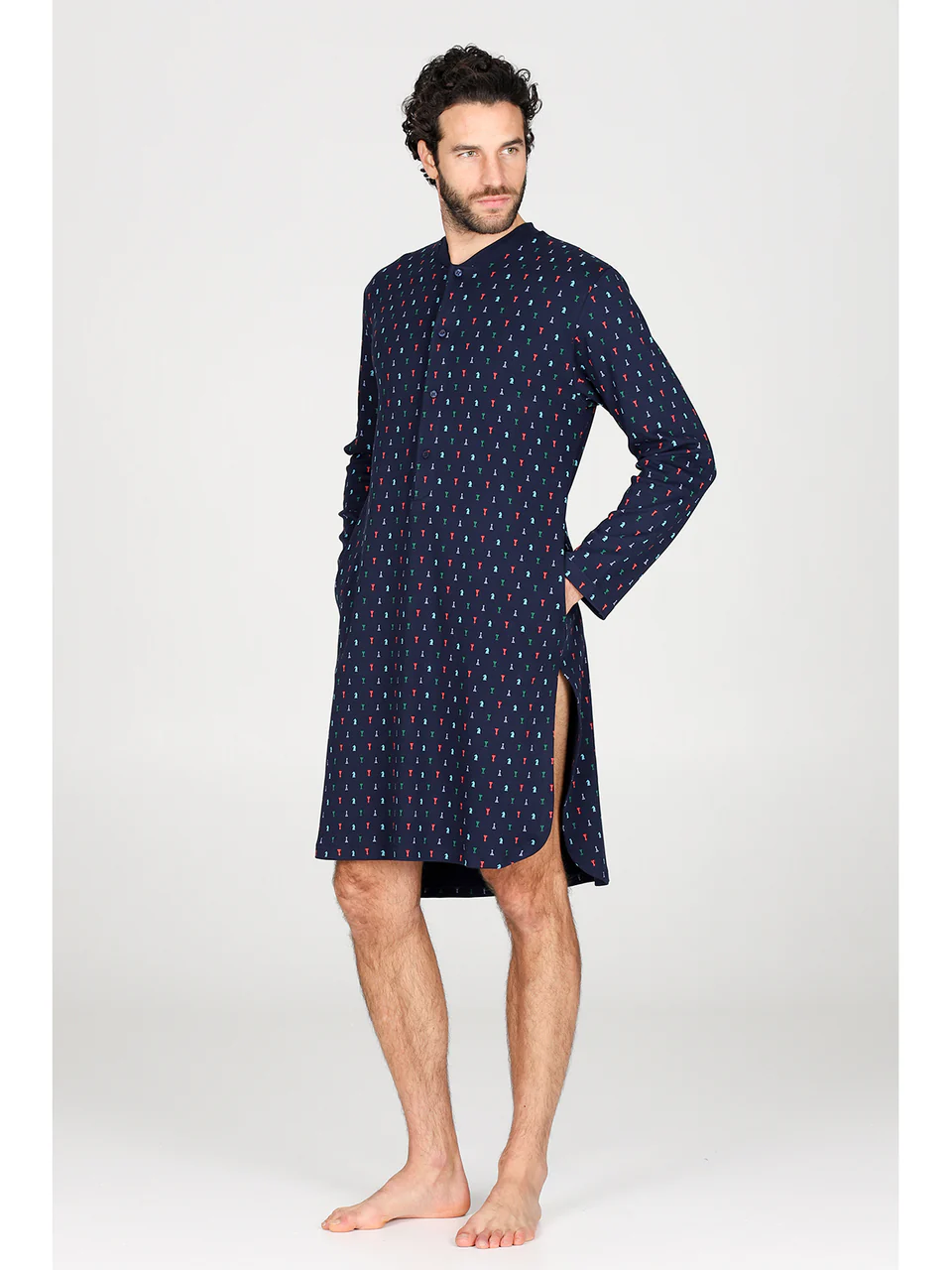 Nightgown in Warm Pure Cotton Interlock-SCACCHI