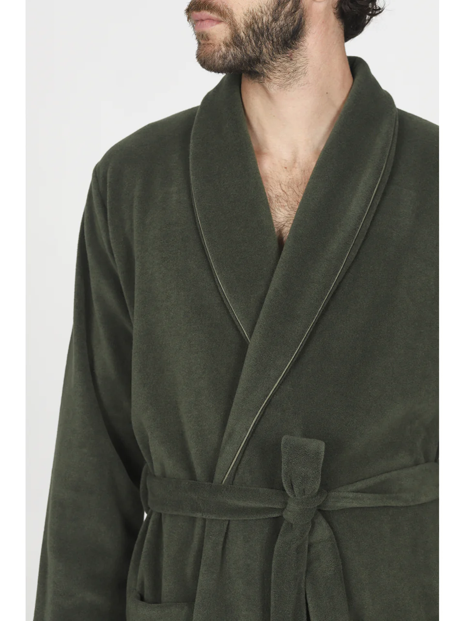 Lapelled bathrobe in soft viscose pile-GREEN