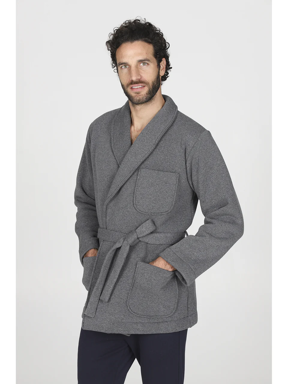 Soft and warm fleece house jacket in anthracite color