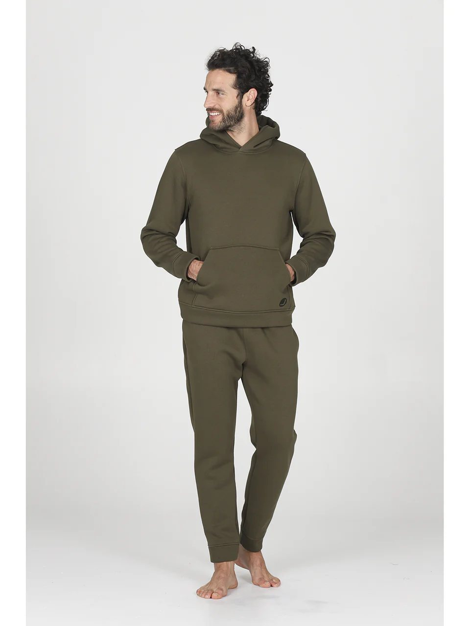 Hooded tracksuit with kangaroo pocket, in soft green fleece