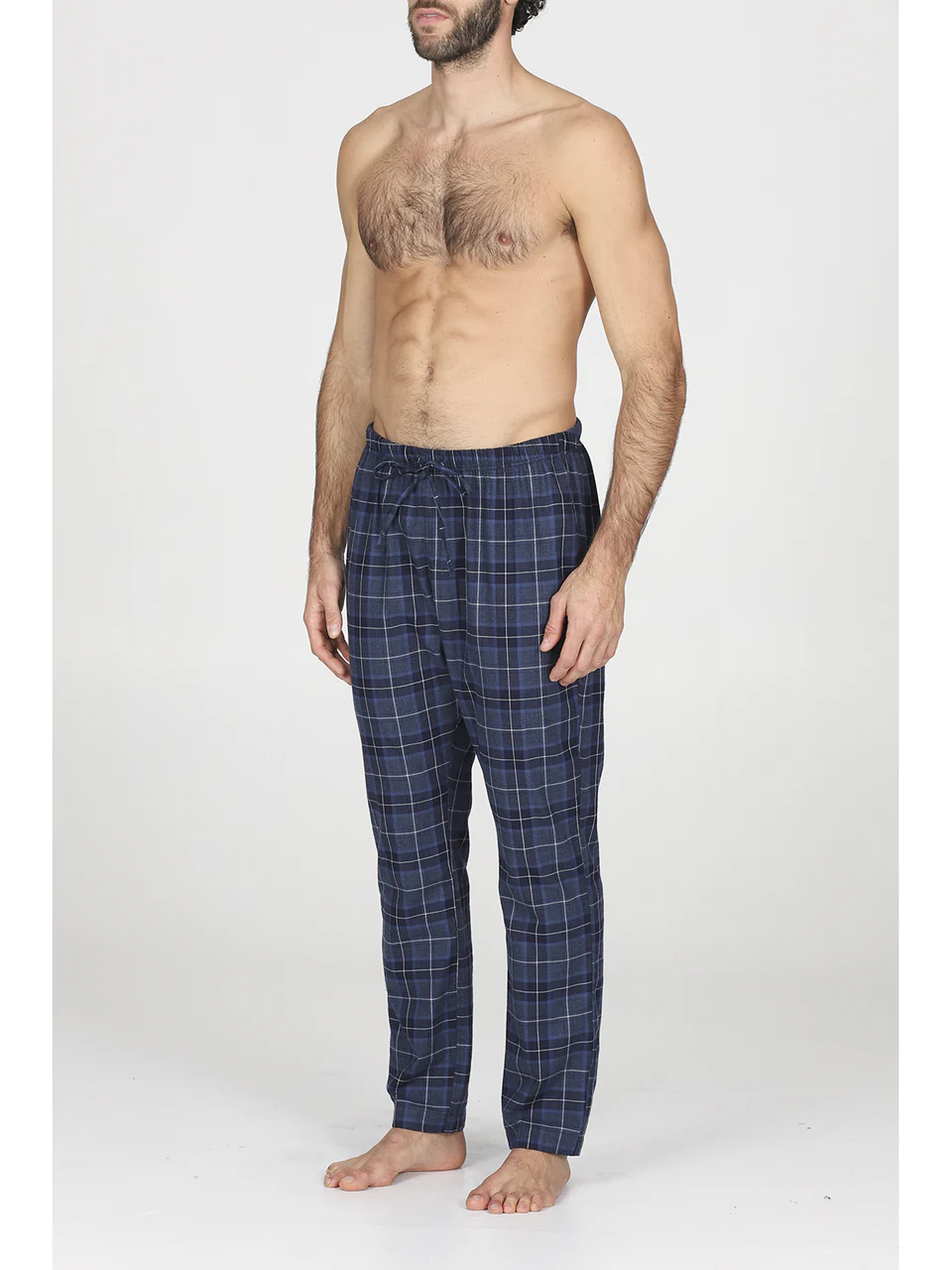 Trousers in warm pure Scottish cotton flannel blue