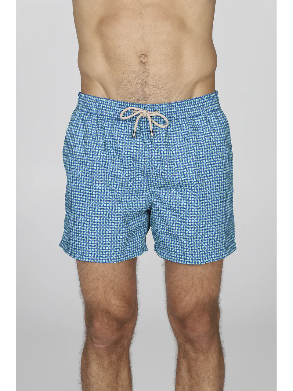 Lightweight microfiber swim shorts with tie pattern