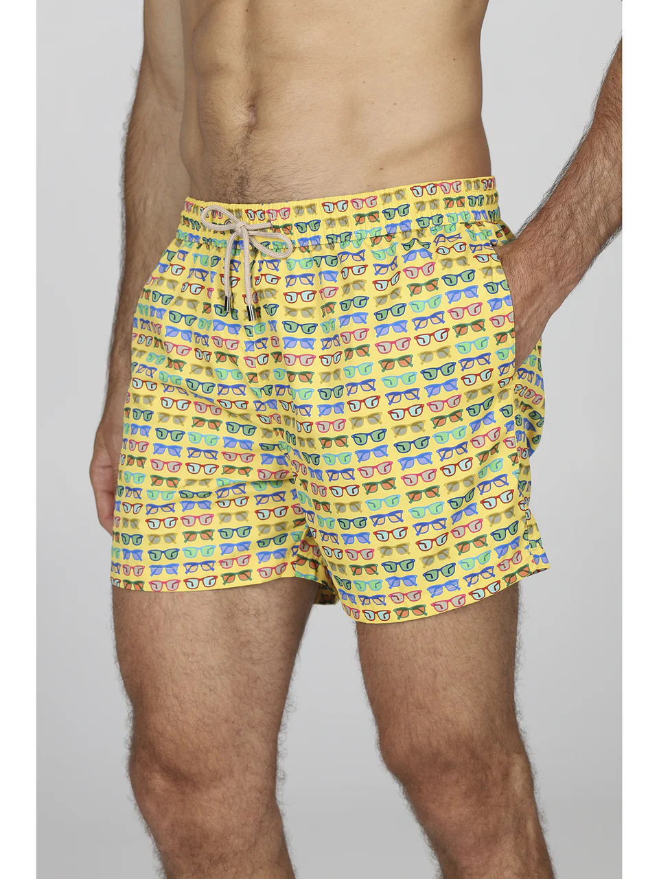 Beach shorts in lightweight microfiber fabric, glasses pattern
