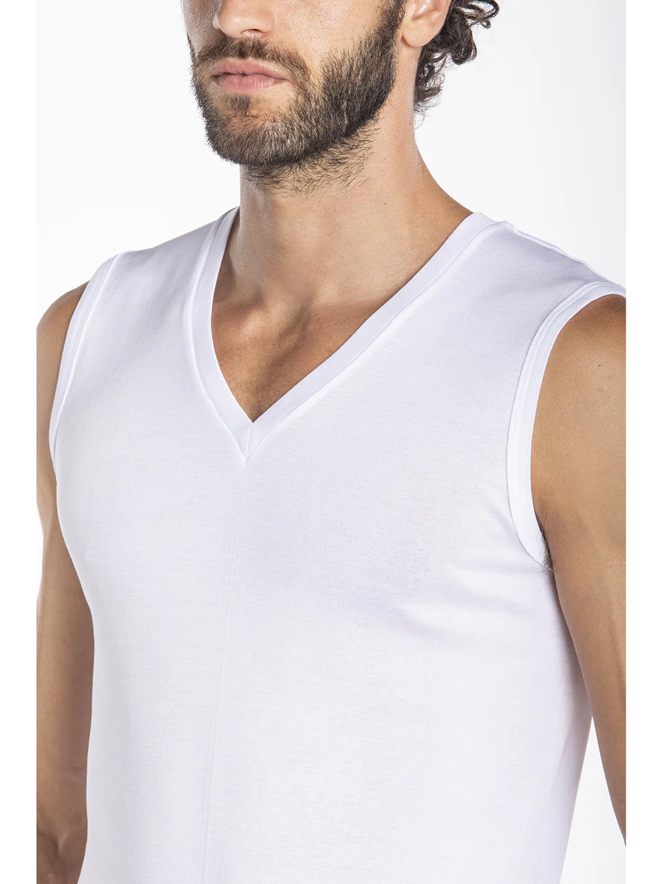 Sleeveless t-shirt in pure cotton filoscozia® mercerized and gassed yarn