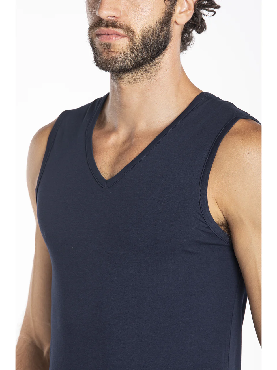 Sleeveless t-shirt in lightweight stretch cotton jersey-blue