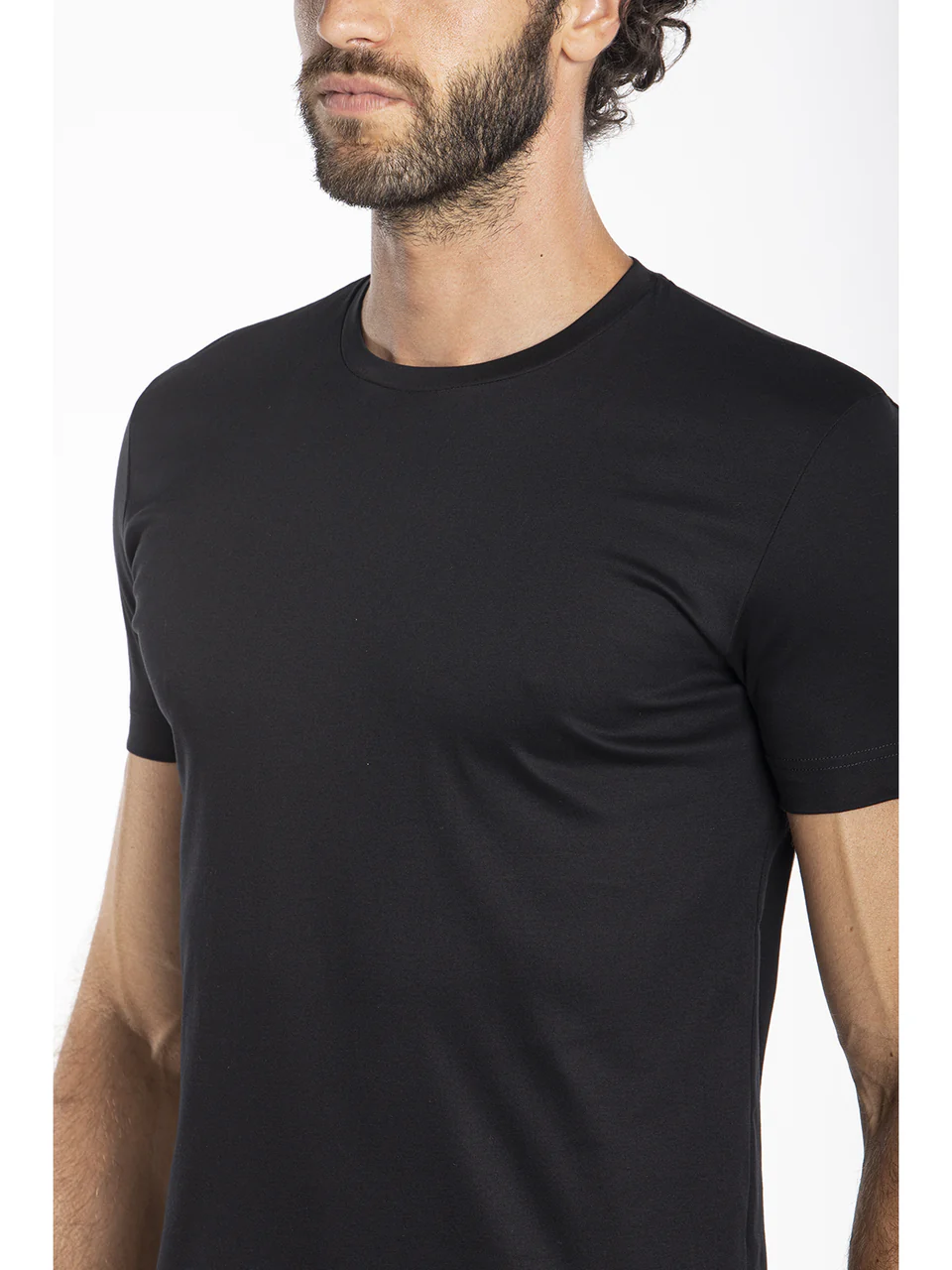 Crew neck t-shirt in pure cotton interlock “double knit” Black