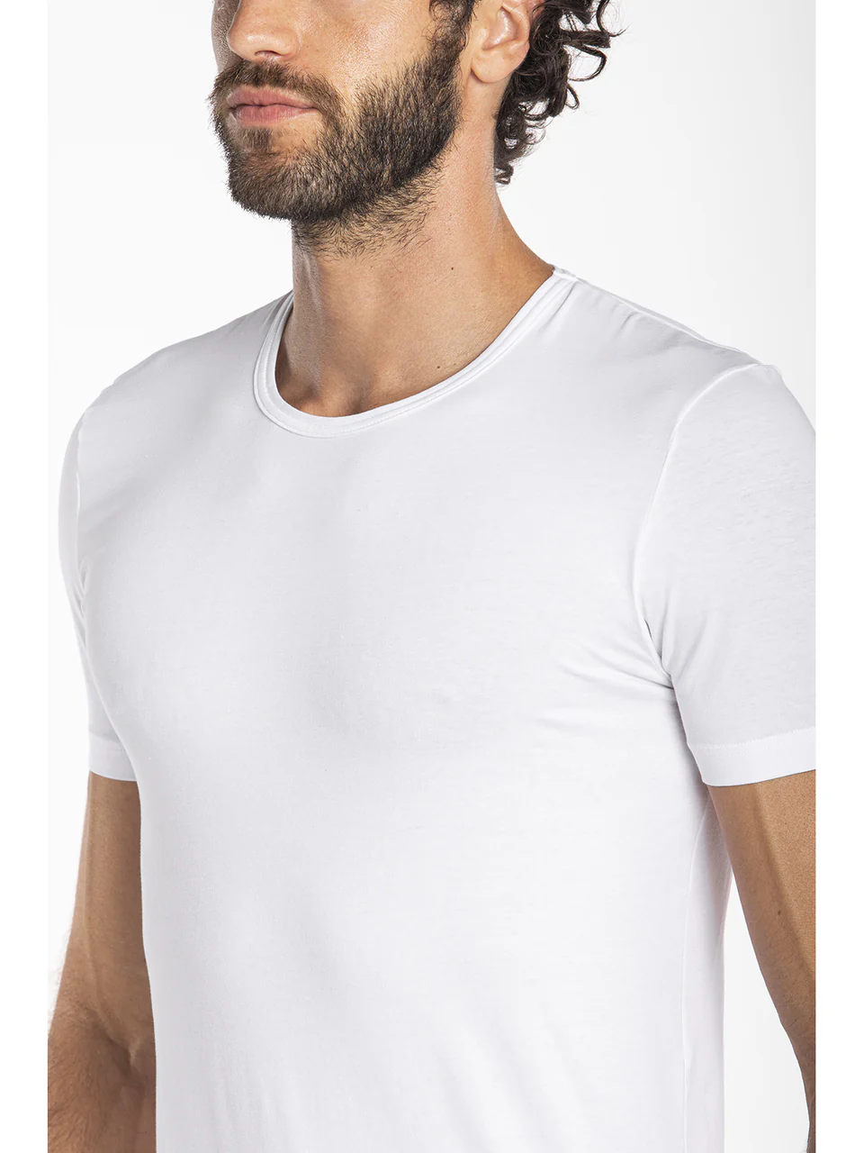 Crew neck t-shirt in stretch cotton jersey