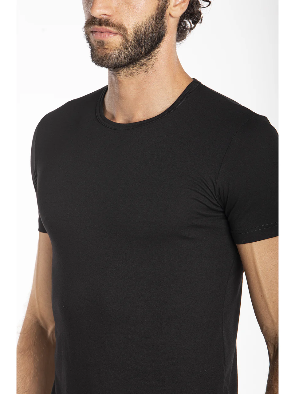 Crew neck t-shirt in stretch makò cotton jersey Black
