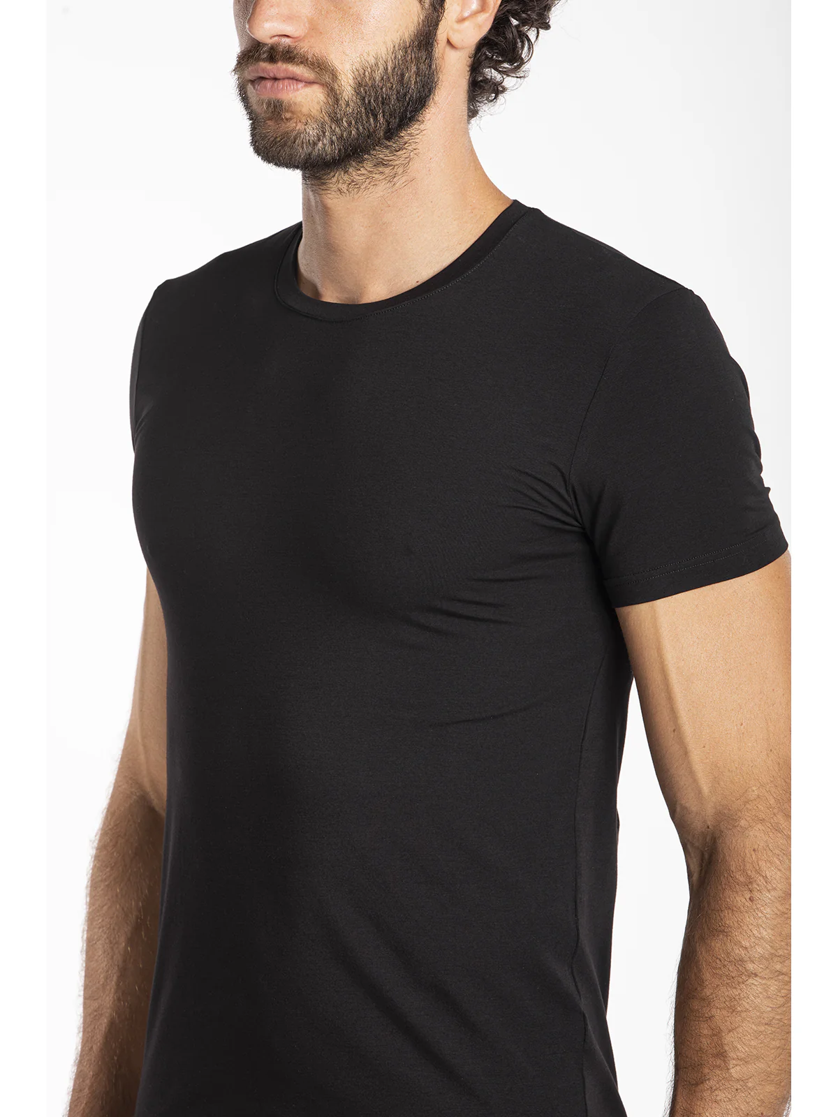 Crew neck t-shirt in lightweight stretch cotton jersey Black