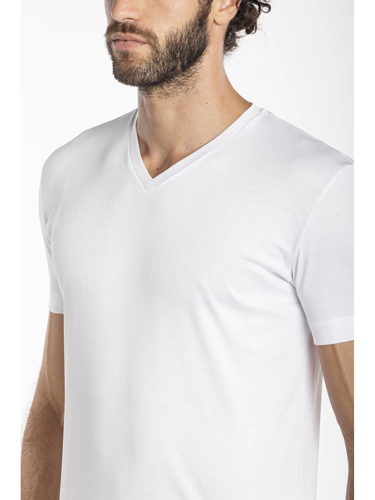 V-neck pure cotton interlock “double jersey” t-shirt white
