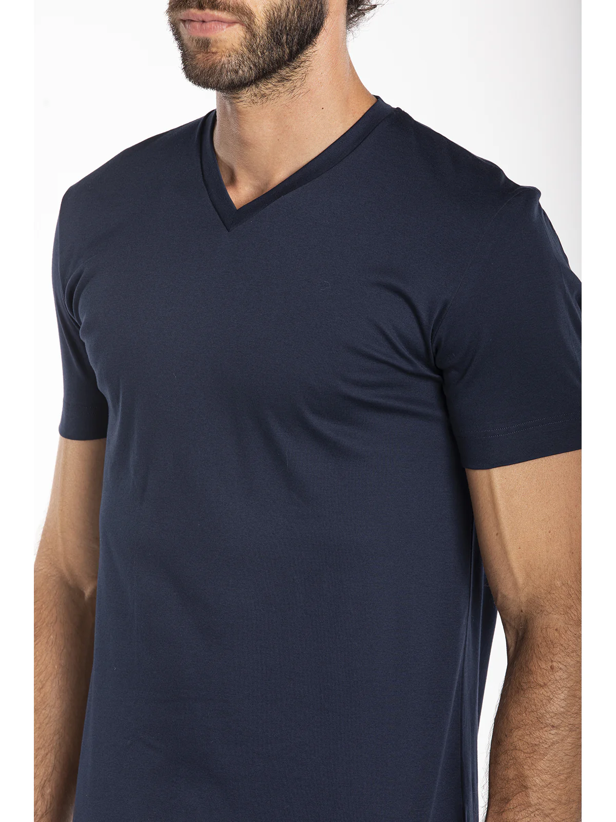 V-neck pure cotton interlock “double jersey” t-shirt blue