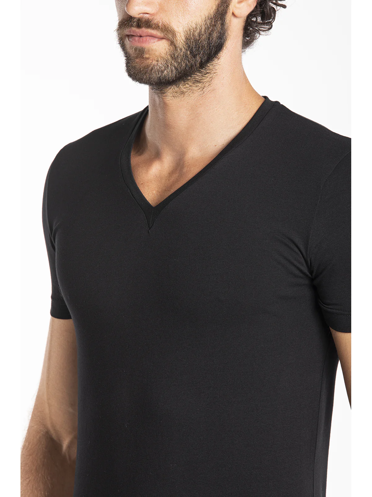 Stretch cotton jersey v-neck t-shirt