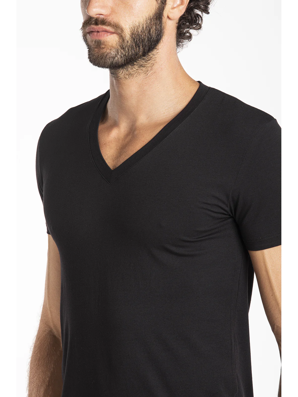 Lightweight stretch cotton v-neck t-shirt Black