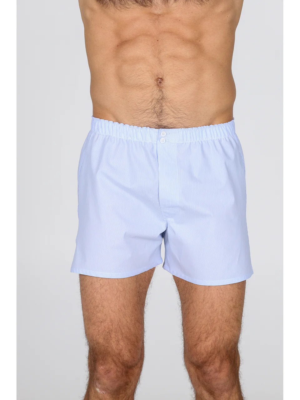 Boxers in fine pure cotton poplin with a blue stripe