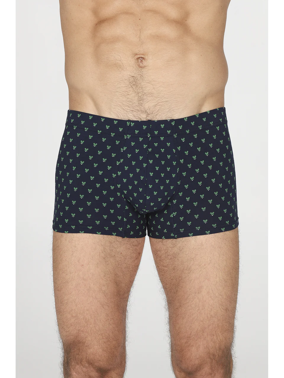 Blue stretch cotton jersey boxers with tennis pattern