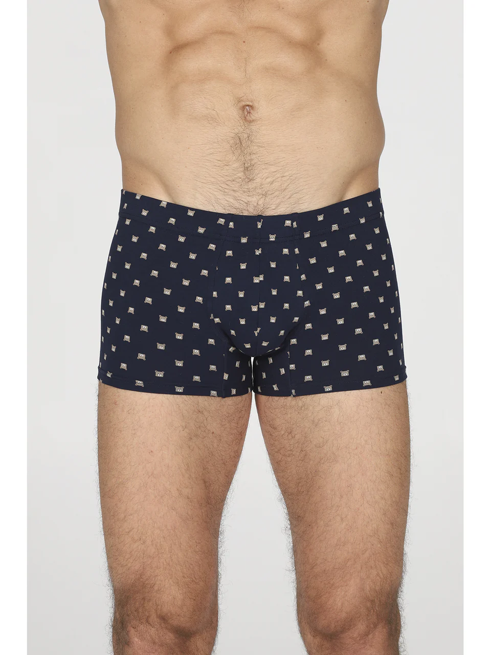 Blue elasticized cotton jersey shorts with pattern
